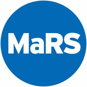 A blue circle with white text reading MaRS to form the MaRS Discovery District logo. Clicking on image redirects to the MaRS website. 